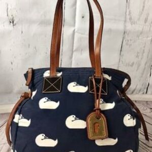 Dooney & Bourke Navy Tote with White Duck Pattern